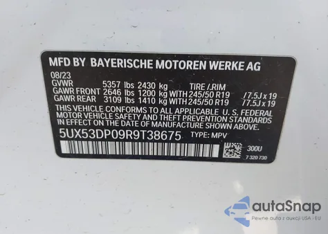 2024 BMW X3 xDrive30I z USA, uszkodzony, nr VIN 5UX53DP09R9T38675